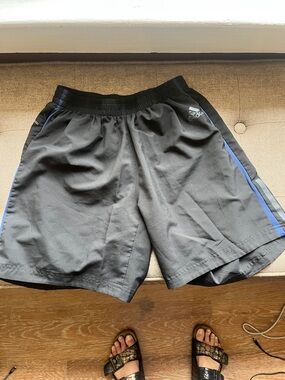 adidas Black Running Shorts with Blue Side Stripes
